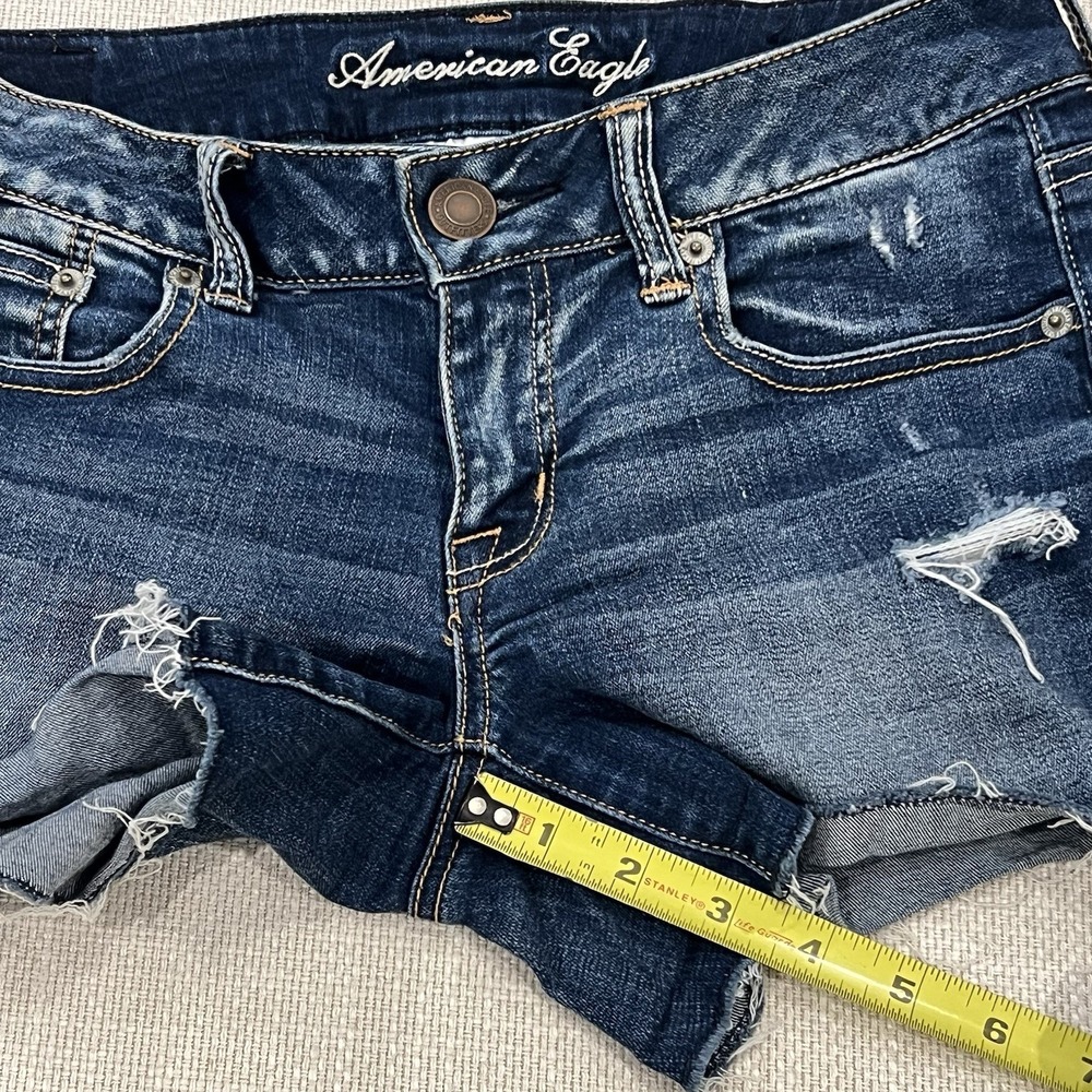 American Eagle Women's 4 Short Shorts Jean Dark Wash Super Stretch Blue #0704 - Picture 5 of 5